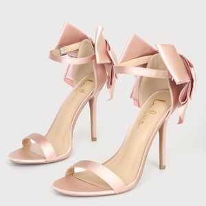 Lulu's Ayanna Blush Satin Bow Ankle Strap High Heel Sandals - SIZE 8